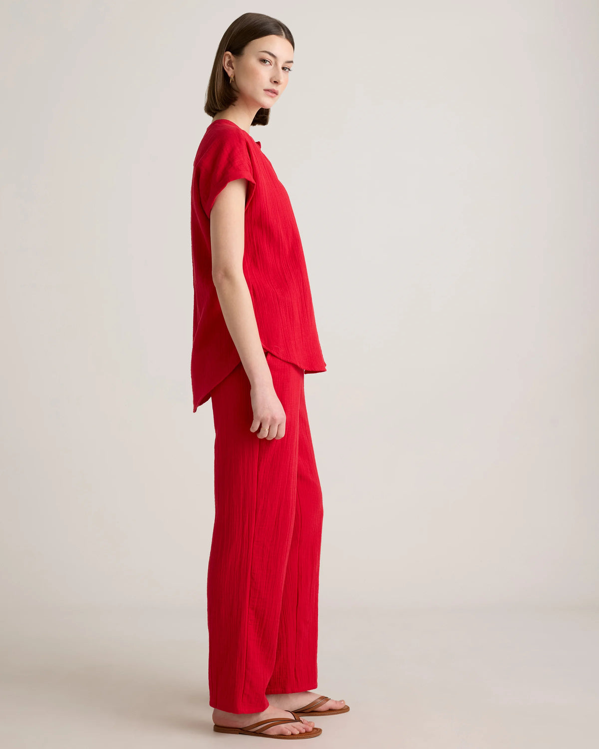 100% Organic Cotton Gauze Roll Sleeve Shirt - XS / Spiced Orange