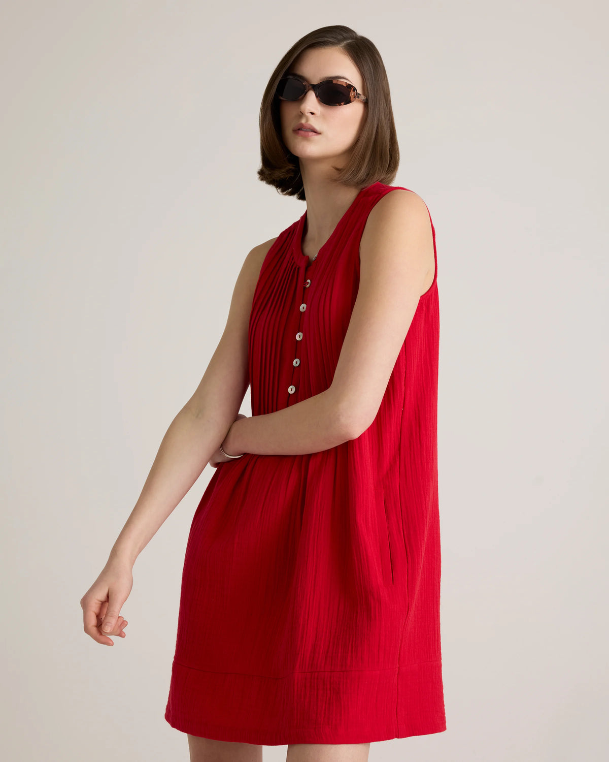 100% Organic Cotton Gauze Sleeveless Swing Dress - XS / Amaranth Pink