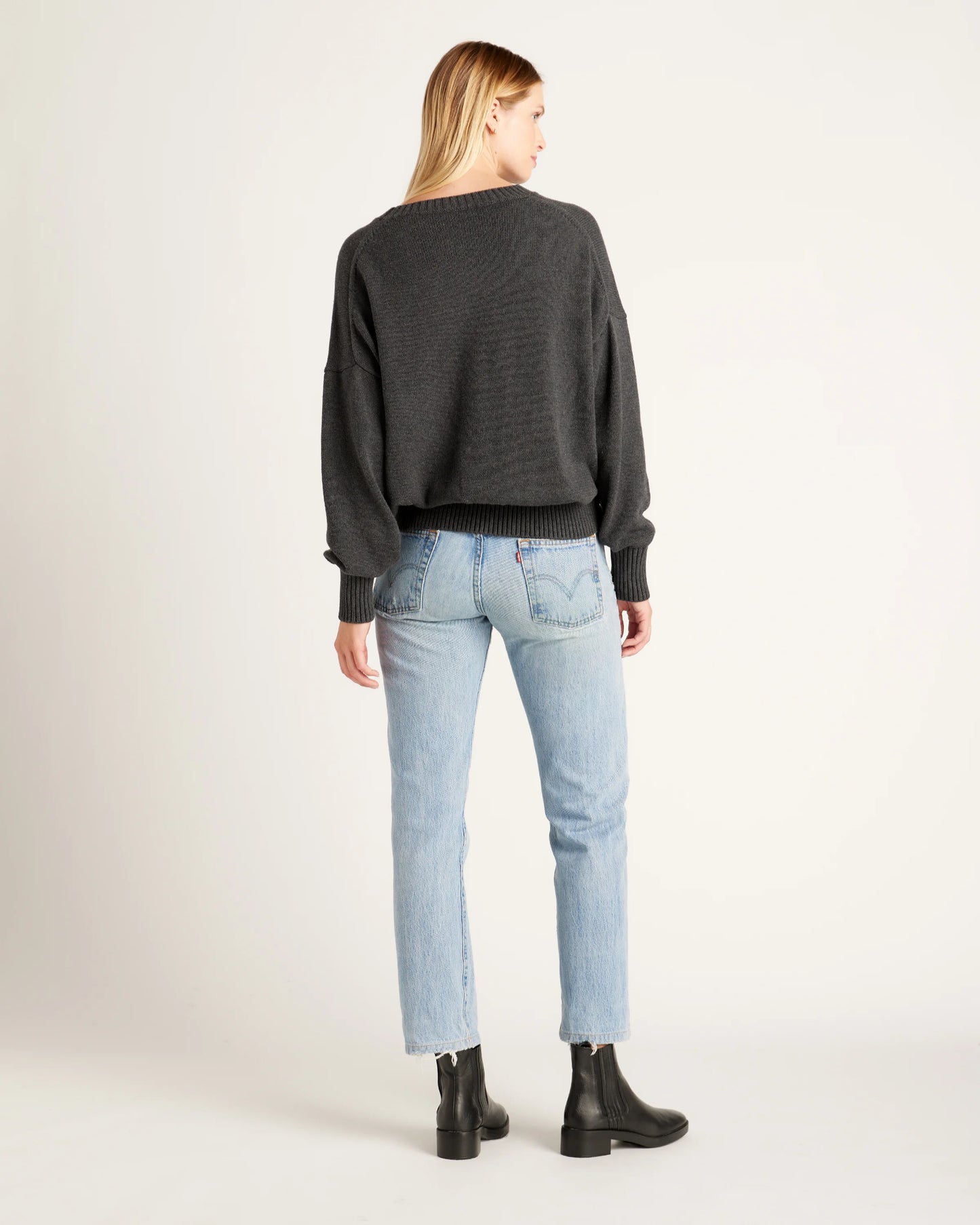 100% Organic Cotton Boyfriend Crew Sweater - XS / Speckled Beige