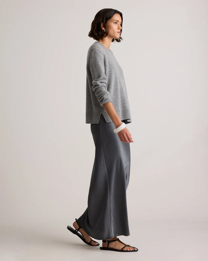 Mongolian Cashmere Boxy Crewneck Sweater - XS / Faded Denim/Brown/Ivory Variegated Stripe