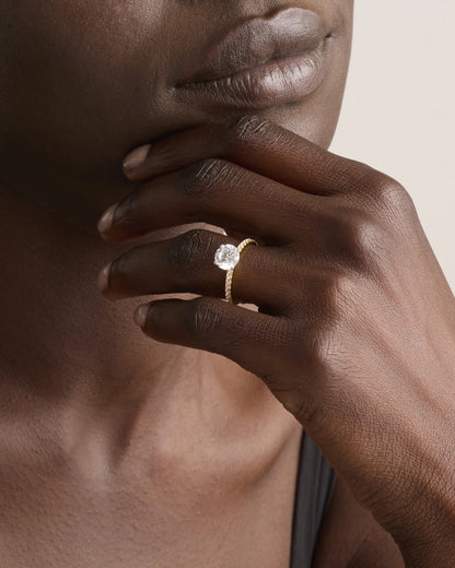 Lab Grown Diamond Round Petite Pave Engagement Ring - 1.50ct - 4 / Yellow Gold