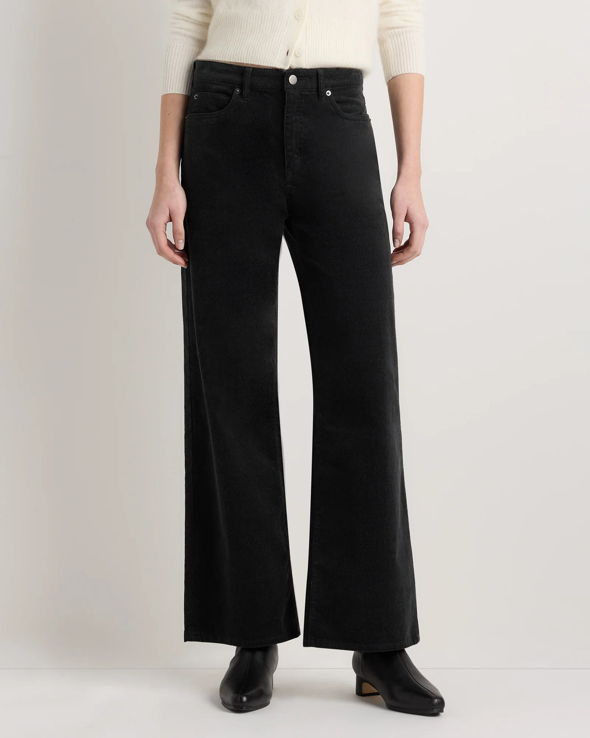 Organic Stretch Corduroy Wide Leg Pants - 0 / Black
