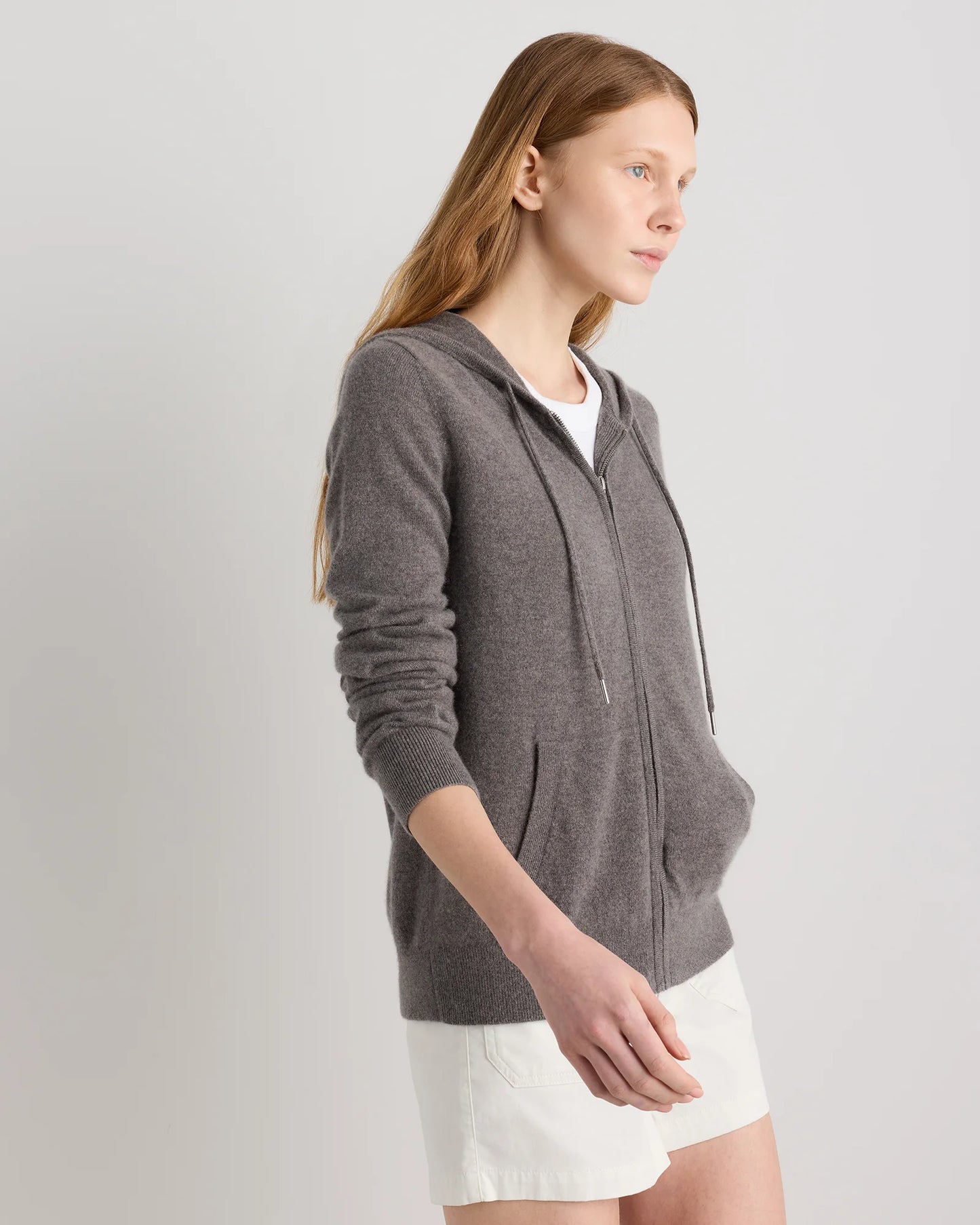 Mongolian Cashmere Full-Zip Hoodie - XS / Heather Grey