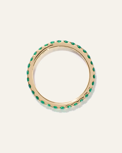 14K Gold Gemstone Pave Eternity Band - 5 / Lab Created Emerald
