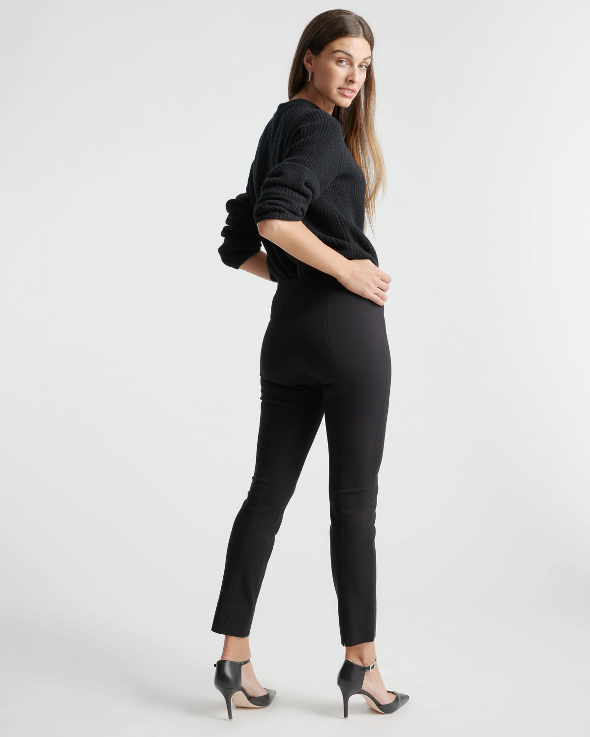 Ultra-Stretch Ponte Pintuck Ankle Pants - XS / Ecru