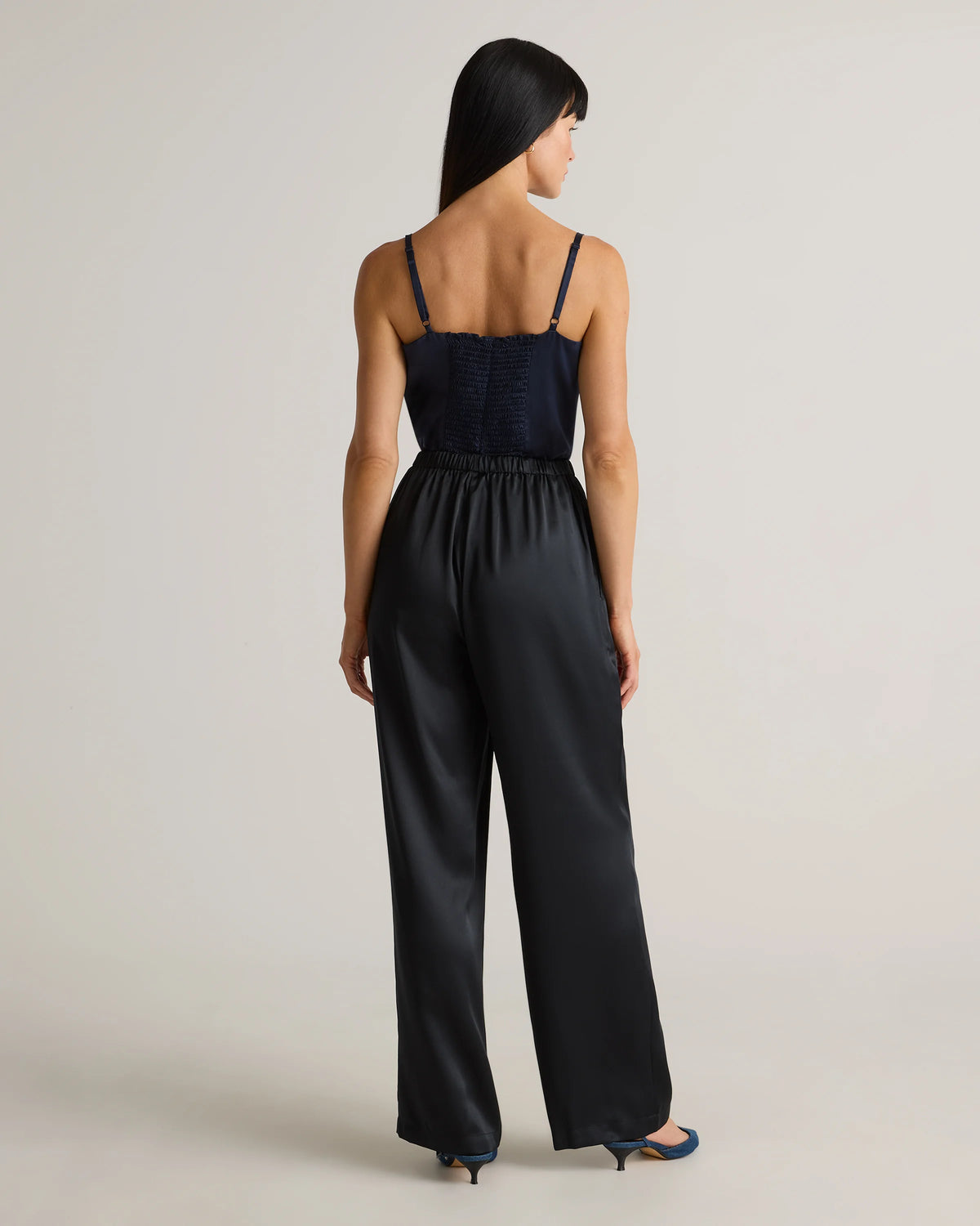 100% Washable Silk Drawstring Wide Leg Pants - XS / Black