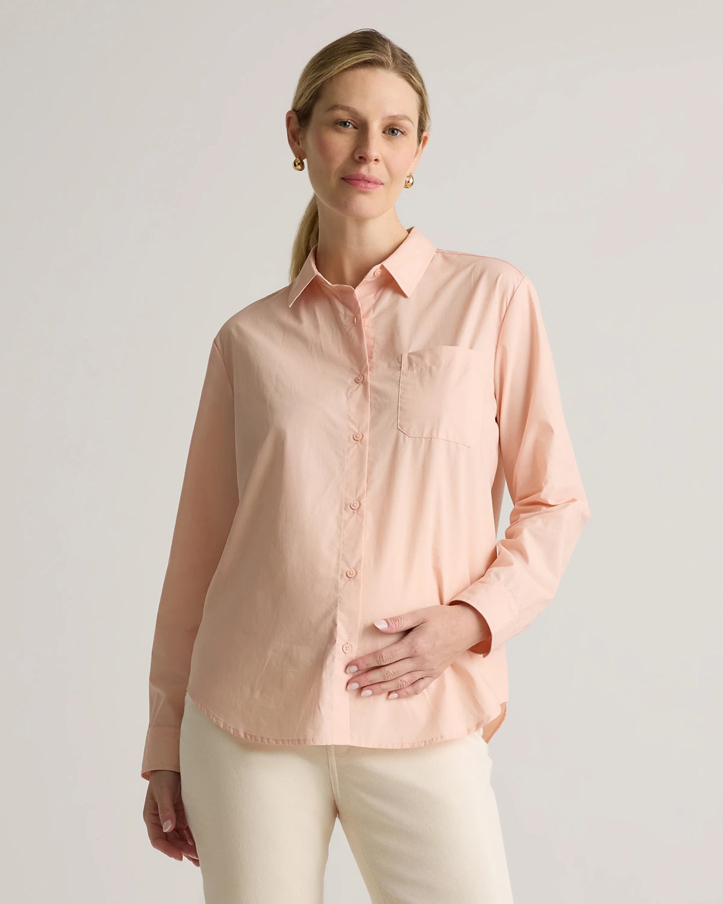 100% Organic Cotton Poplin Maternity Long Sleeve Shirt - XS / Classic White