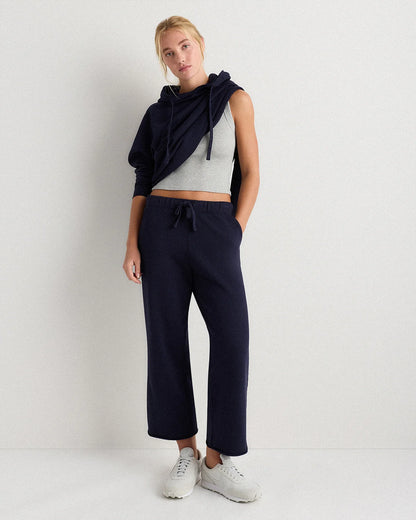 Organic French Terry Cropped Wide Leg Pants - XS / Ruby Red