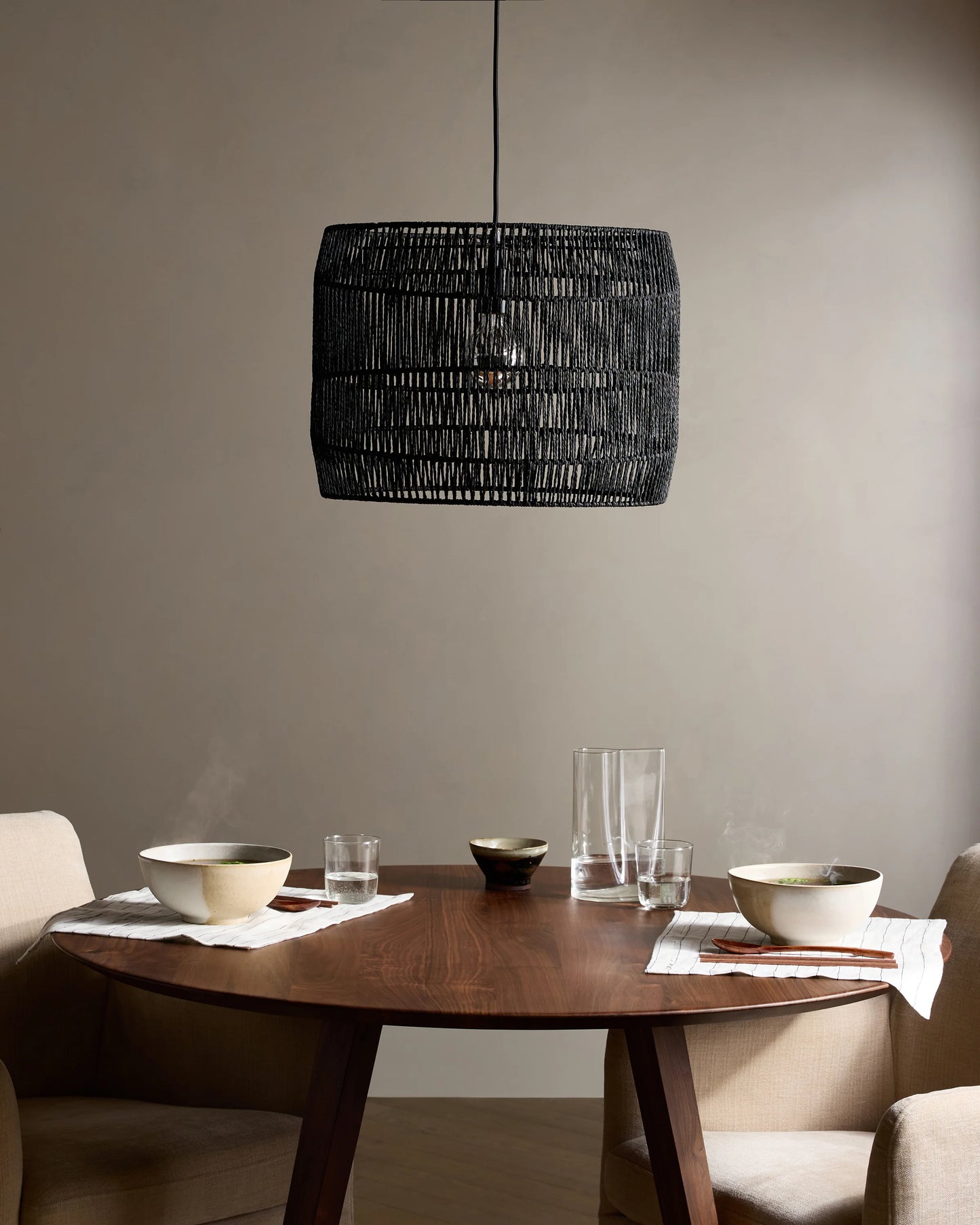 Woven Rope Drum Pendant Light - One Size / Black