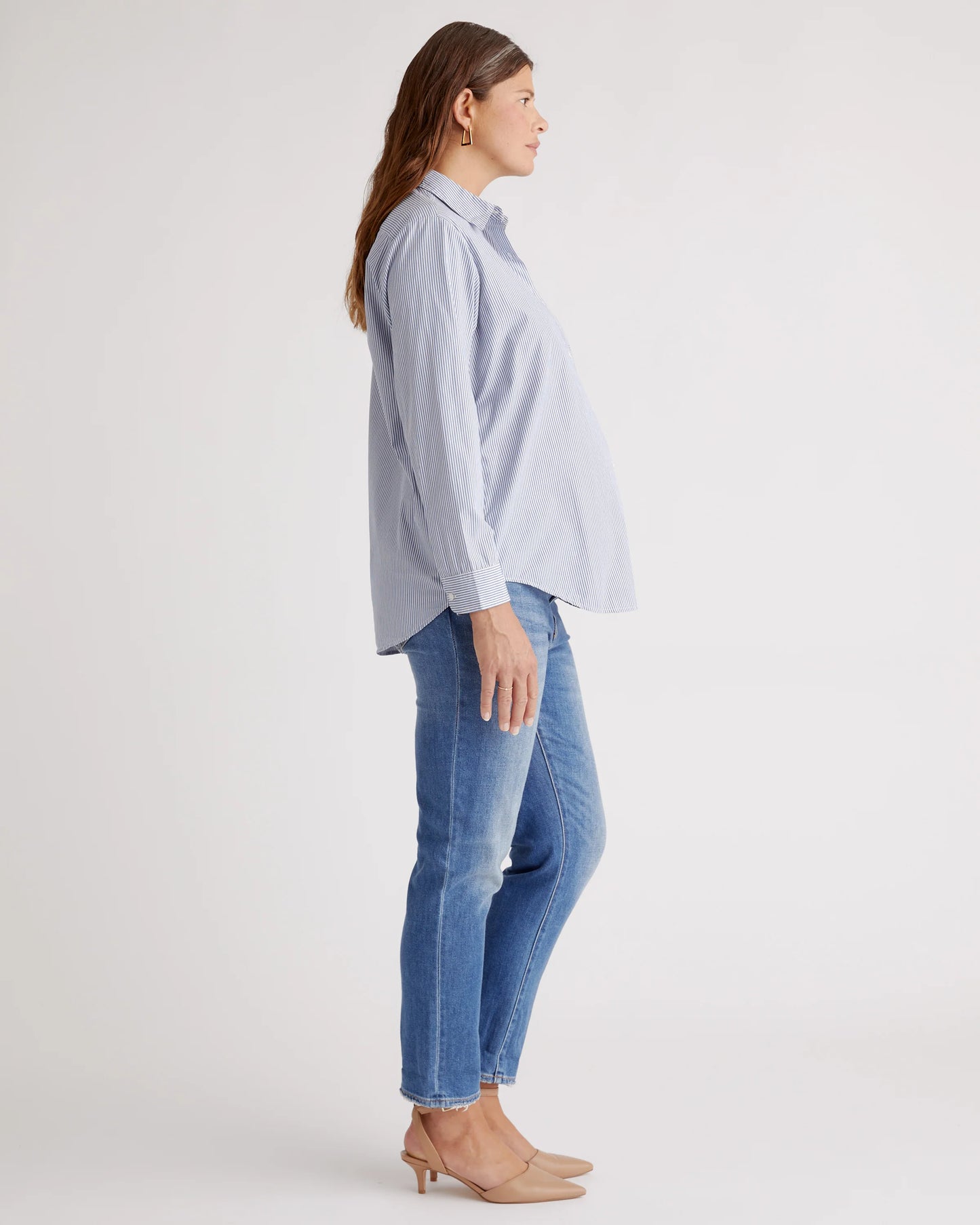 100% Organic Cotton Poplin Maternity Long Sleeve Shirt - XS / Classic White