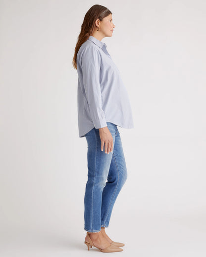 100% Organic Cotton Poplin Maternity Long Sleeve Shirt - XS / Classic White