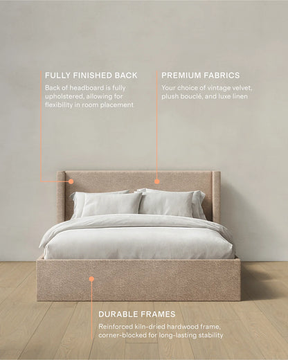 Plush Boucle Wingback Bed - Full / Ivory