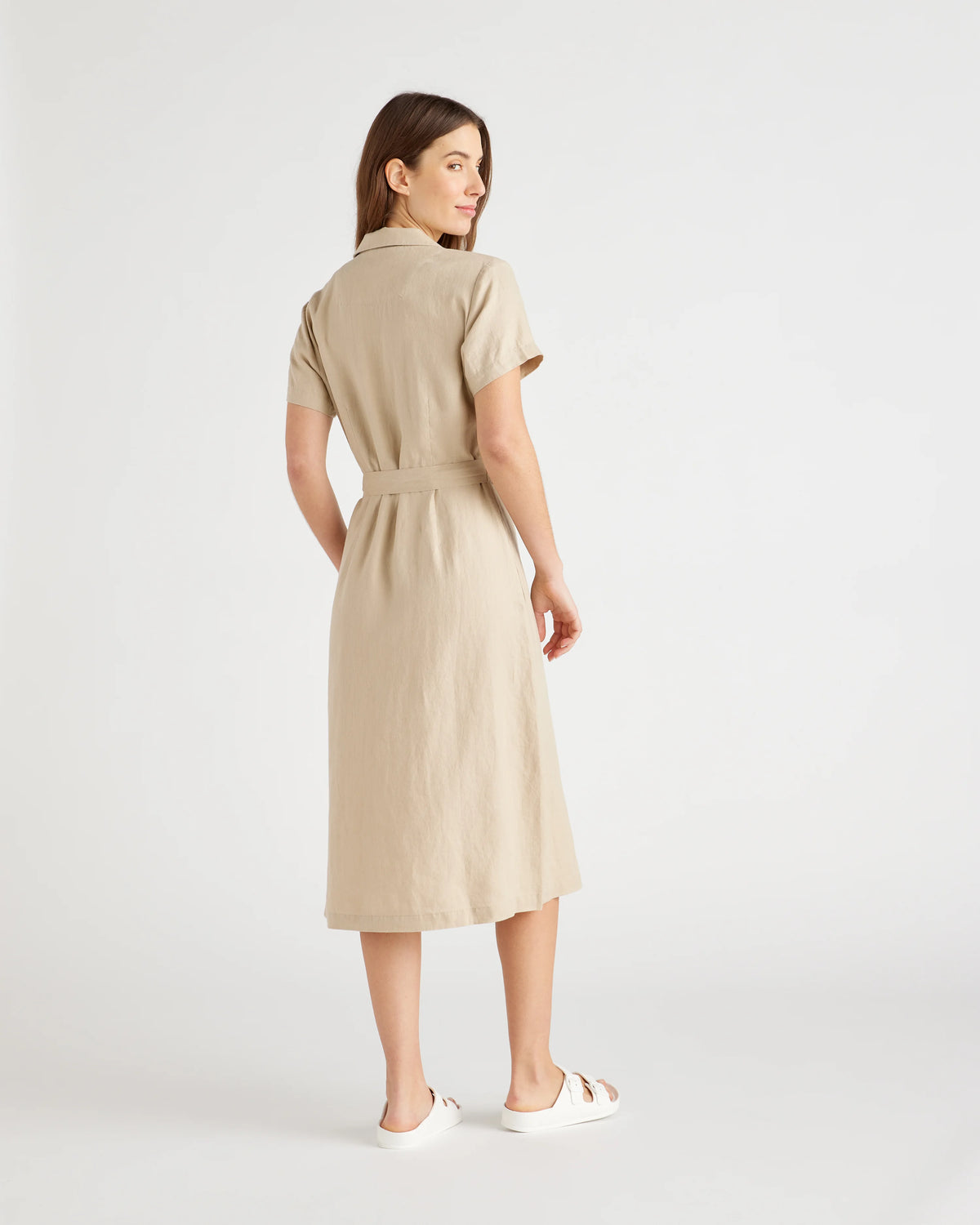 100% European Linen Button Front Dress - XS / Sky Blue Mariner Stripe