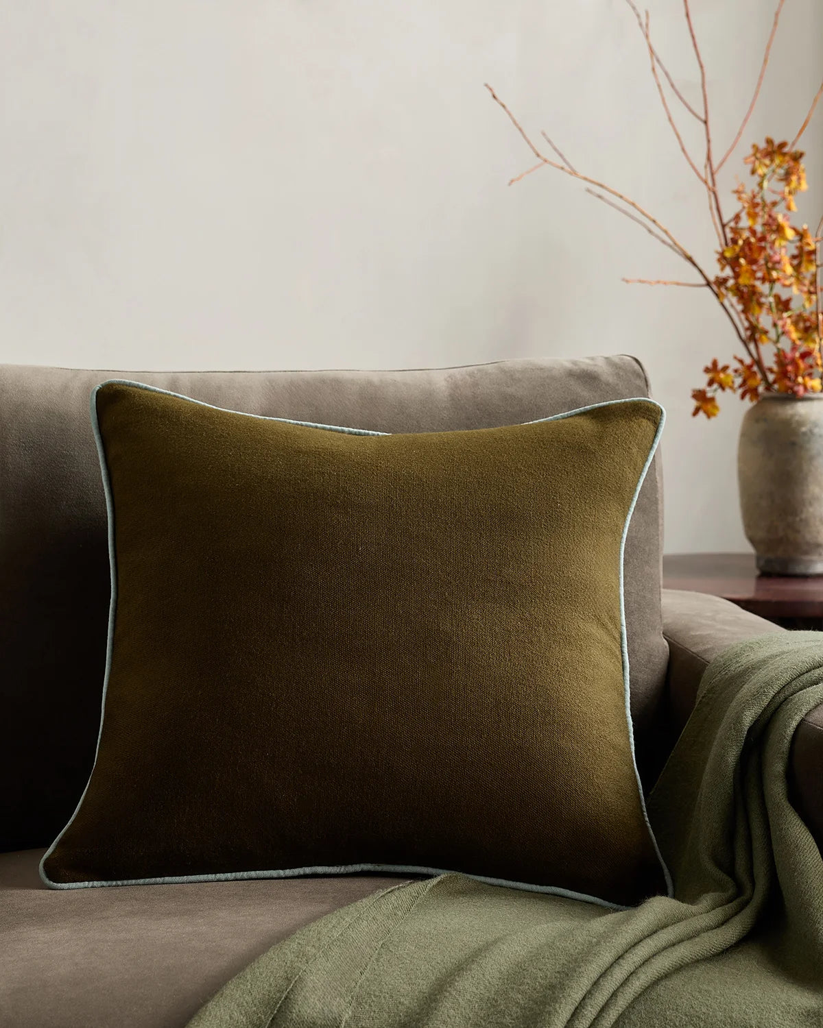 Contrast Piped Wool Pillow Cover - 20x20 / Brick Red/Espresso