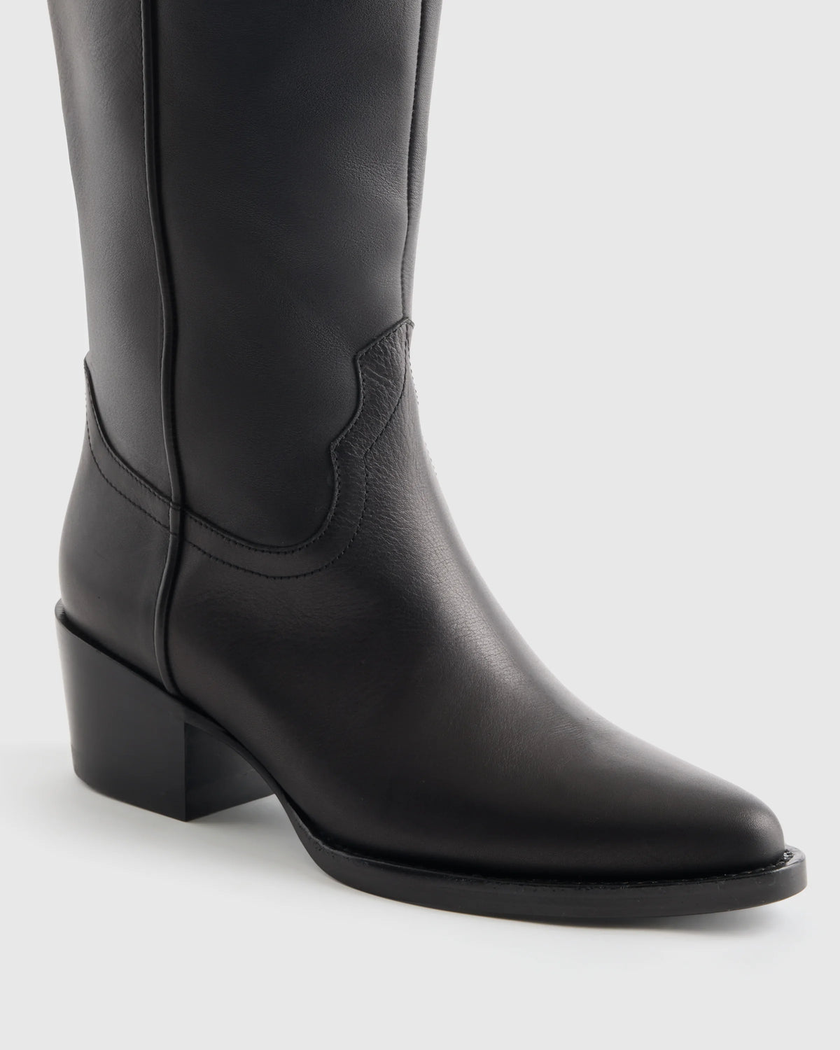 Italian Leather Tall Western Boots - 5 / Black