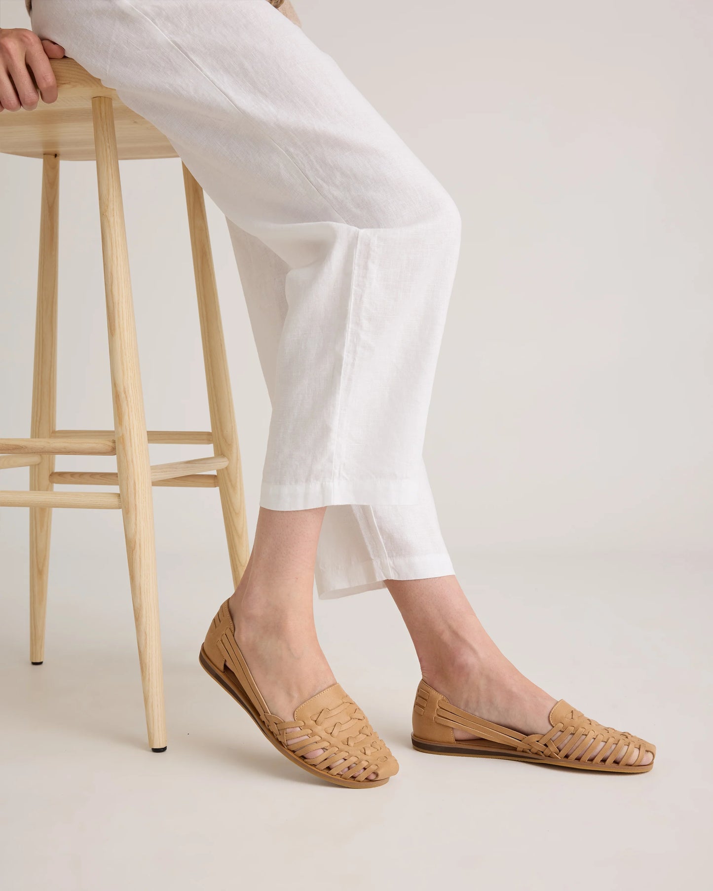 100% Leather Huarache Flat - 5 / Cashew