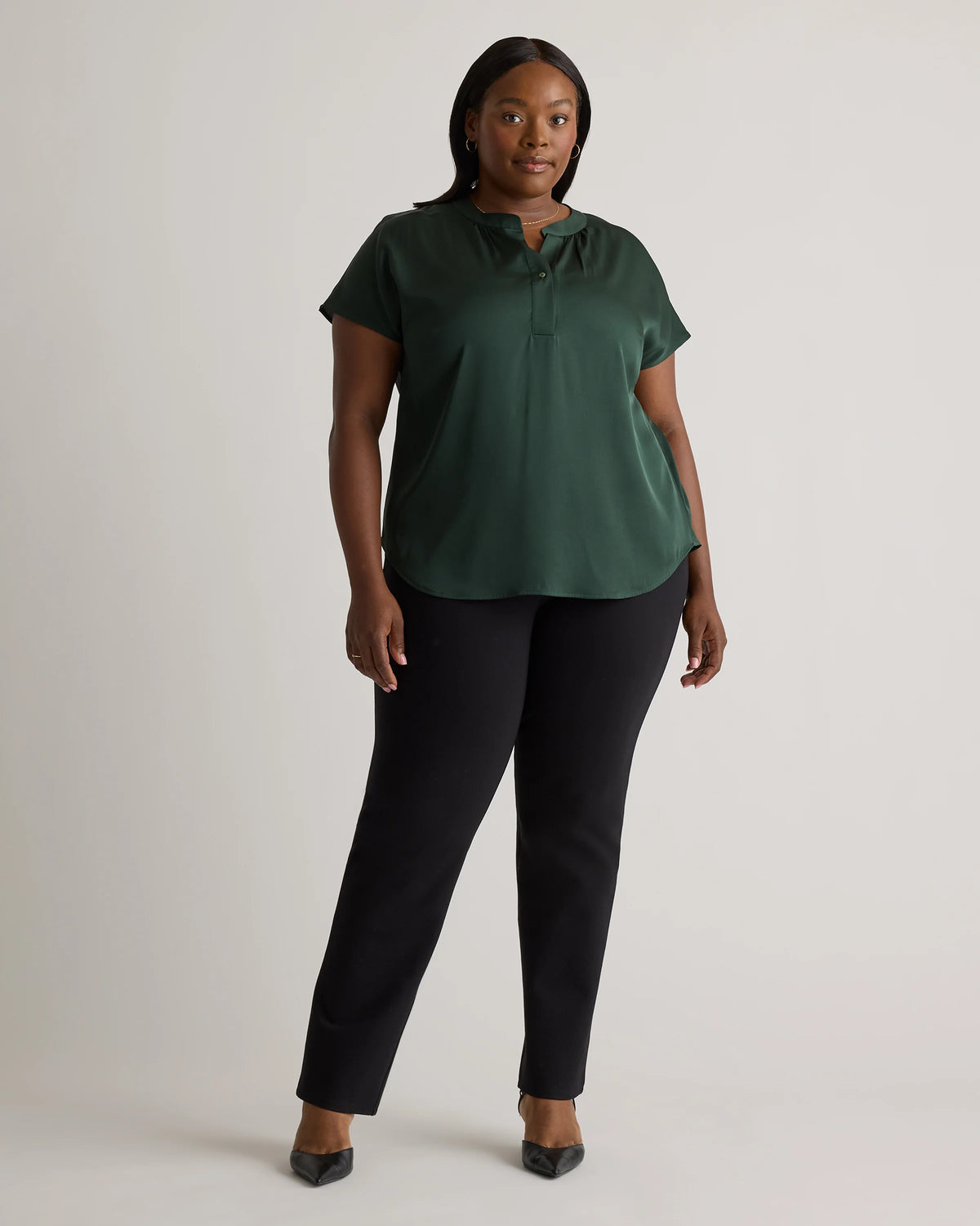 Washable Stretch Silk Dolman Sleeve Blouse - 1X / Black