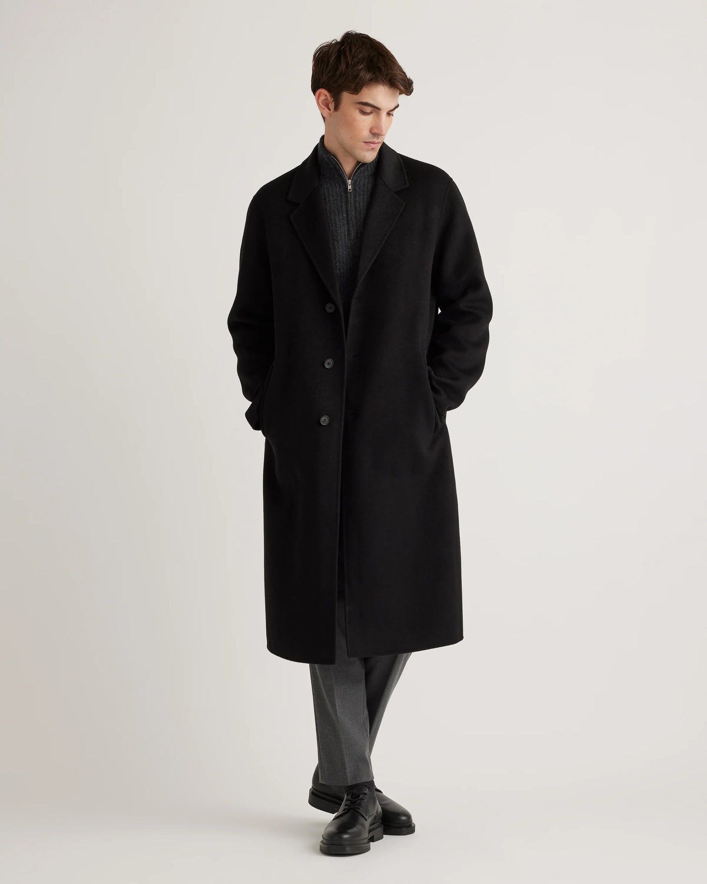 100% Mongolian Cashmere Double-Faced Overcoat - S / Black