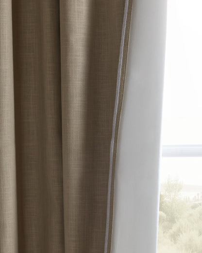 Piped Edge Cotton True Blackout Curtain - Single Panel - 48x84 / Natural/White Piping