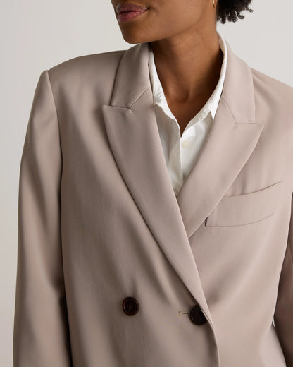Stretch Crepe Relaxed Double-Breasted Blazer - XS / Sand