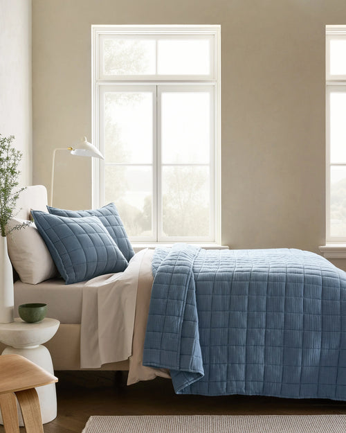 Organic Cotton Gauze Box Quilt Set - Twin / Mineral