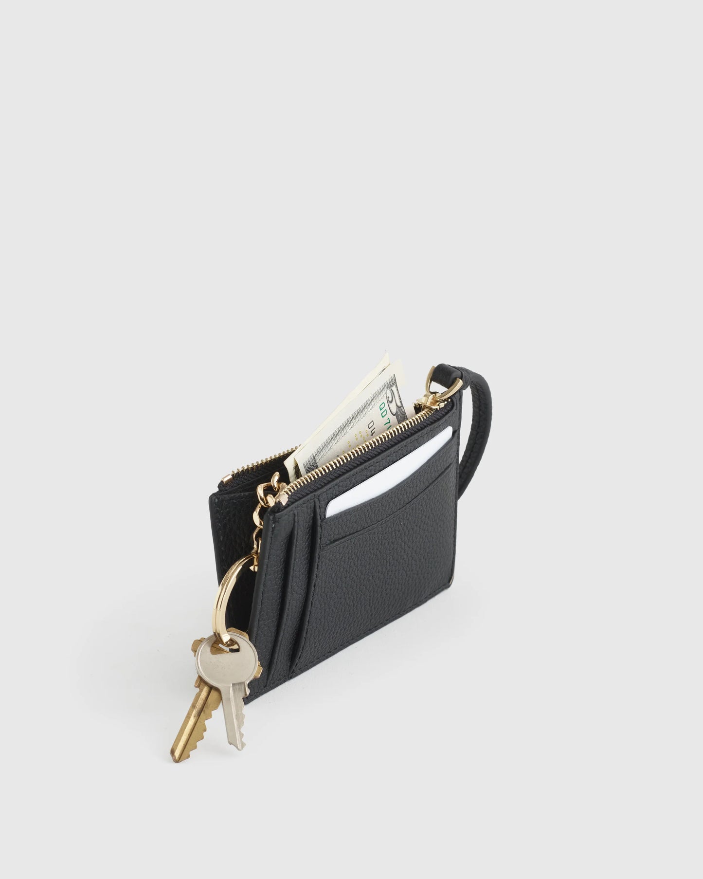 Italian Leather Card Case Wristlet - One Size / Black