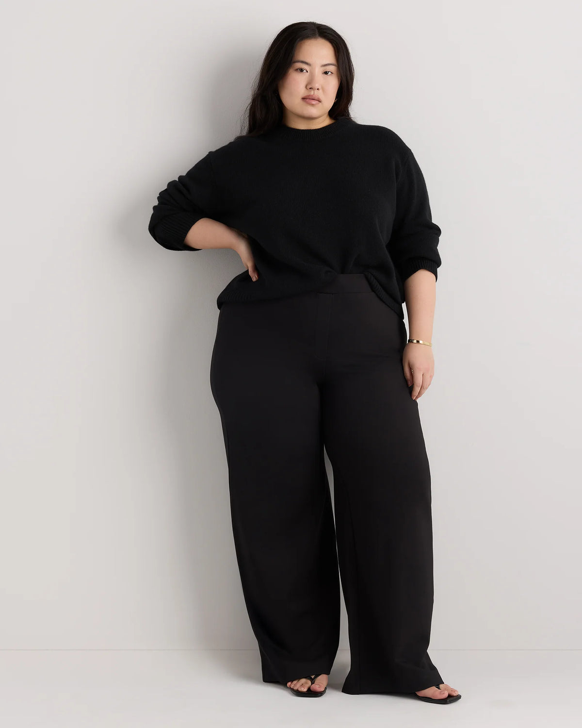 Ultra-Stretch Ponte Wide Leg Pants - 1X / Black