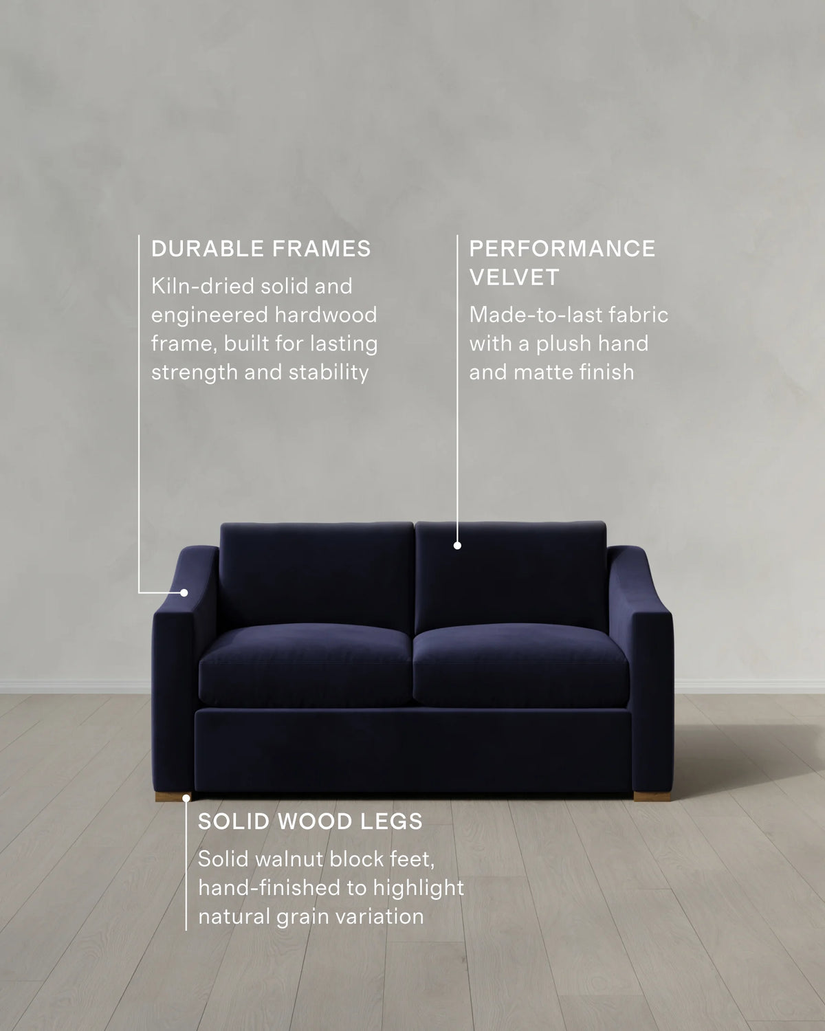 Hollis Slope Arm Sofa in Performance Velvet - 72" / Ivory