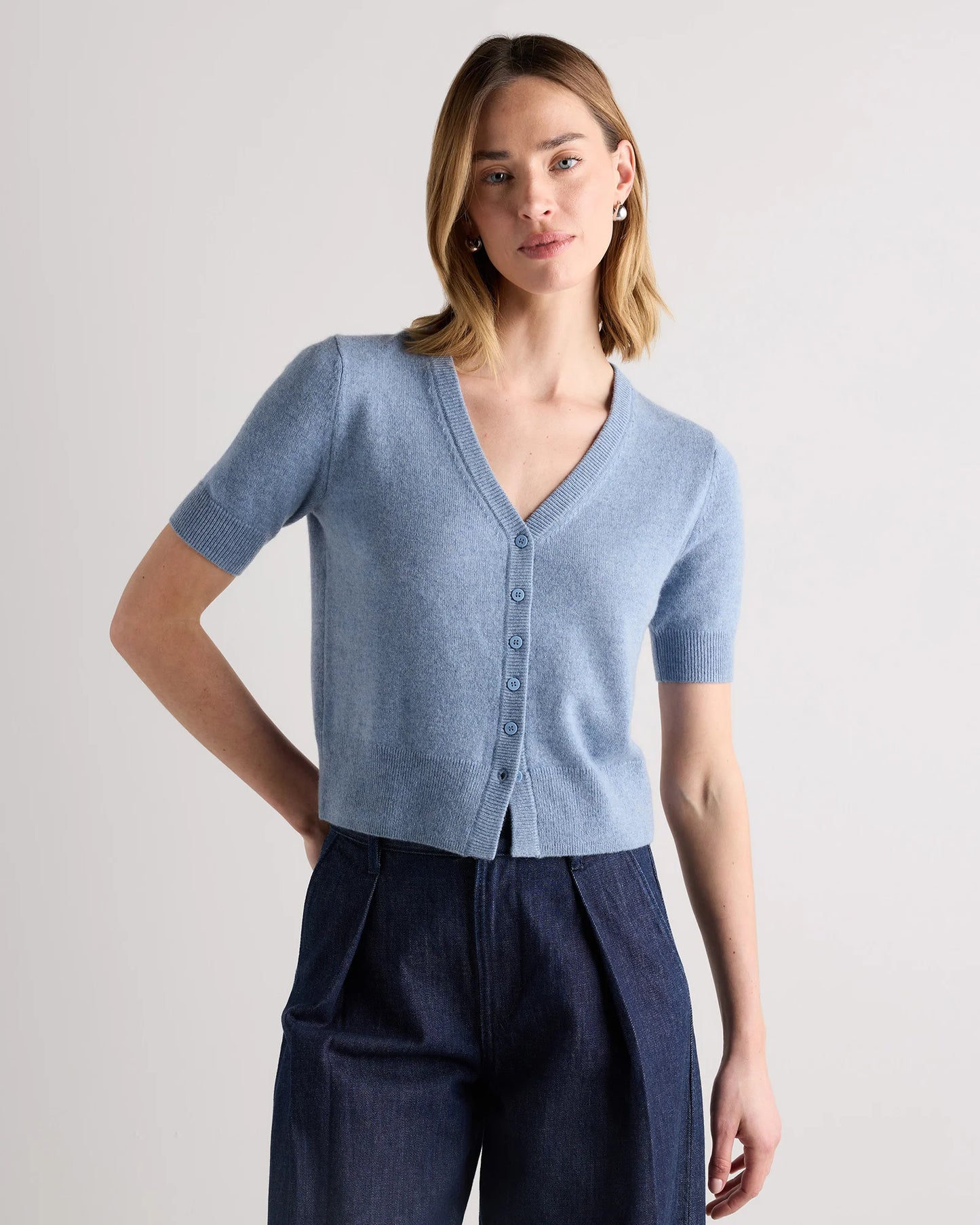 Mongolian Cashmere Short Sleeve Cardigan - XS / Oatmeal