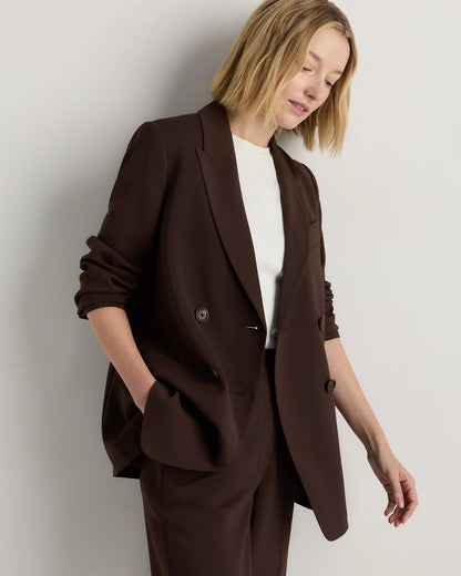 Stretch Crepe Relaxed Double-Breasted Blazer - XS / Sand