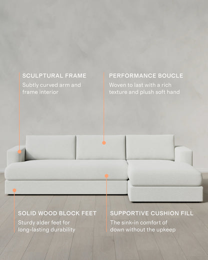 Sierra Curved Arm Chaise Sectional in Performance Boucle - Right Arm / Linen