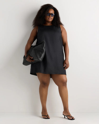 100% European Linen Tank Mini Dress - 1X / Black