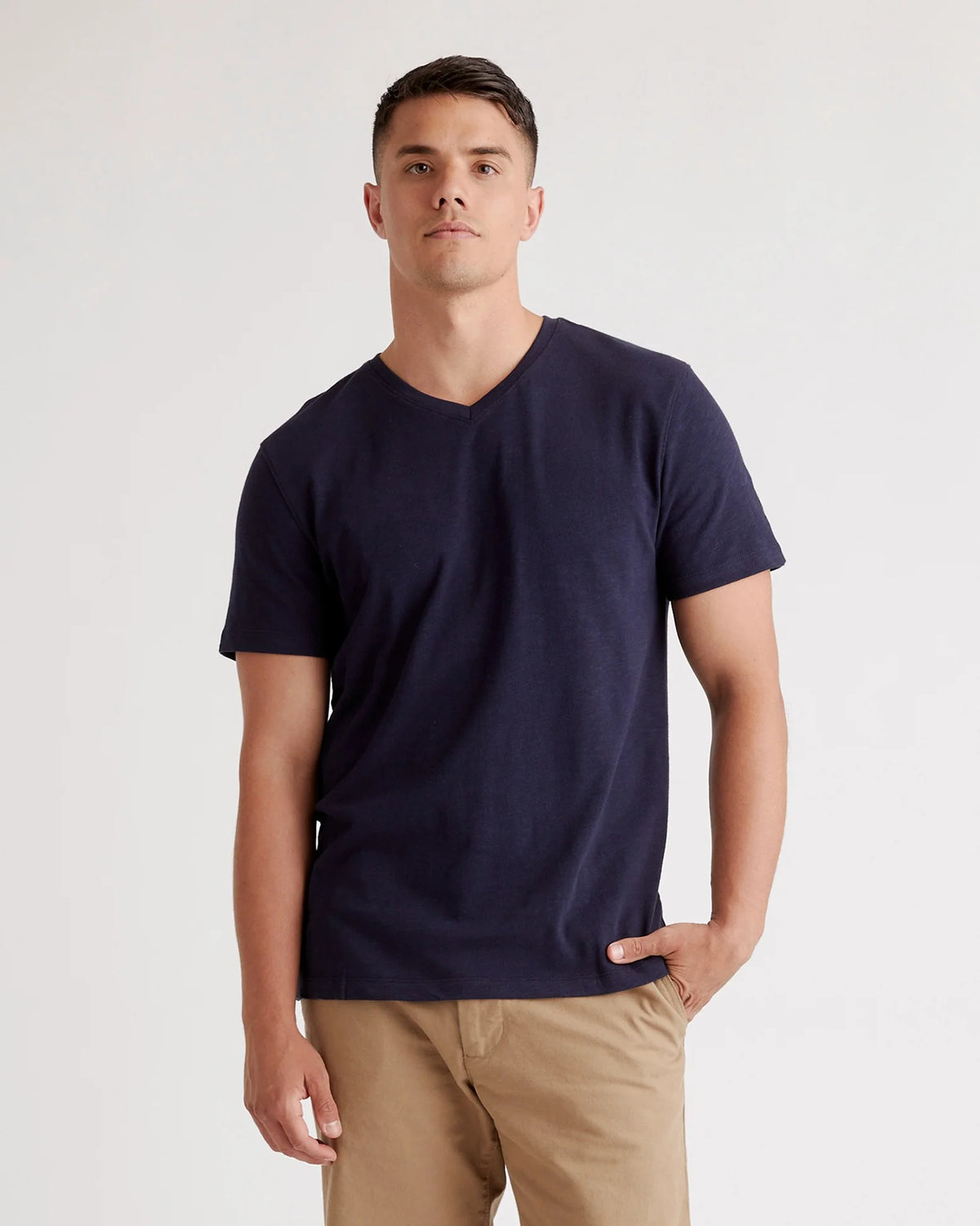 100% Organic Cotton Slub V-Neck Tee - S / Heather Grey