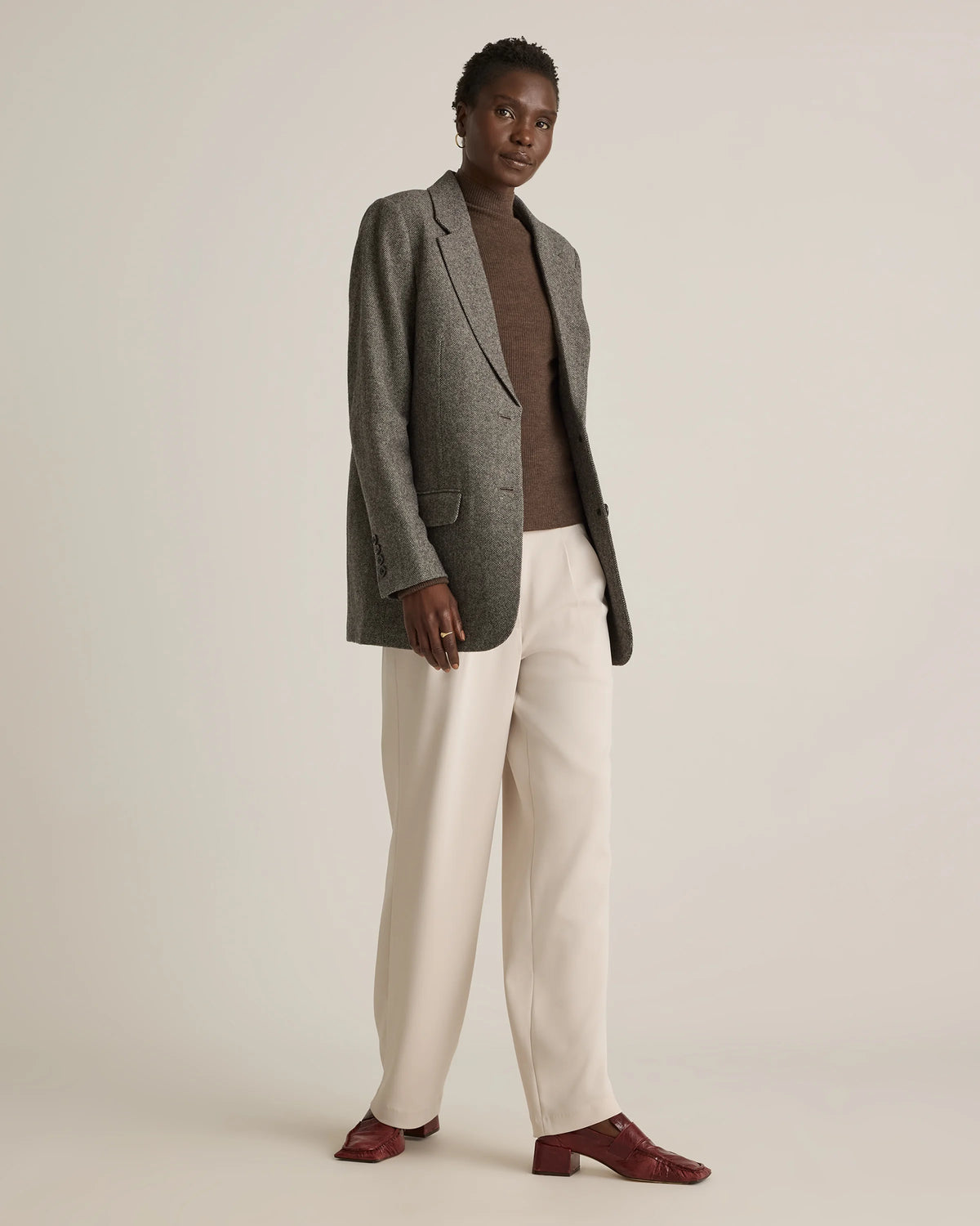 Italian Wool Oversized Blazer - XS / Textured Brown