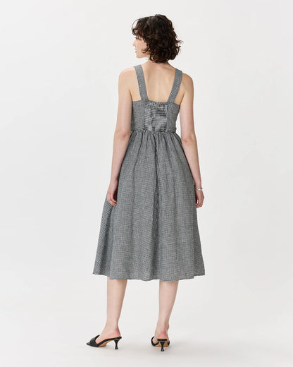 100% European Linen Fit & Flare Midi Dress - XS / Brick Red Heirloom Floral