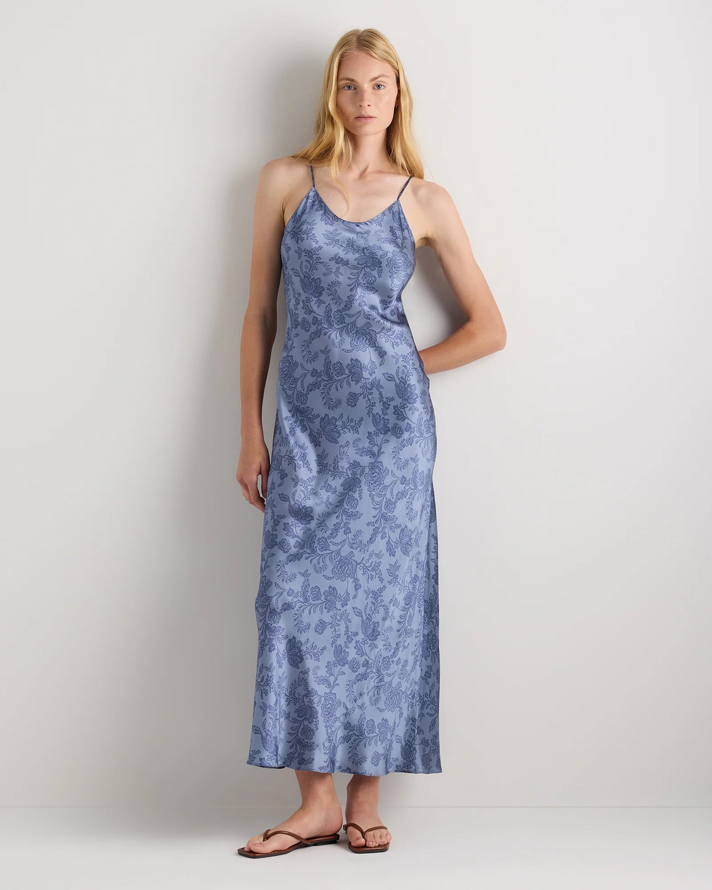 100% Washable Silk Maxi Slip Dress - XS / Cordovan Red Hibiscus