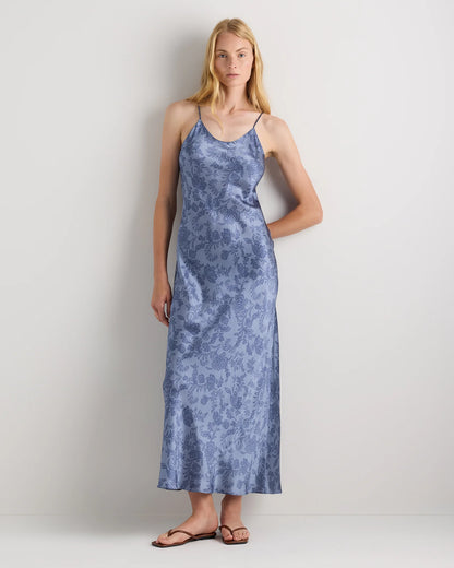 100% Washable Silk Maxi Slip Dress - XS / Cordovan Red Hibiscus