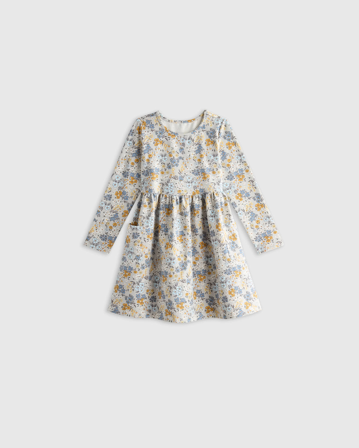 Organic Cotton Long Sleeve Fit and Flare Pocket Dress - 12-18M / Purple Poppy Garden