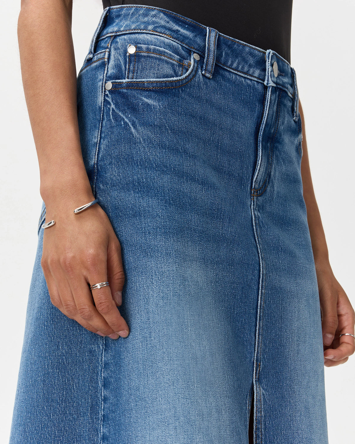 Stretch Denim 5-Pocket Midi Skirt - 24 / Obsidian Blue
