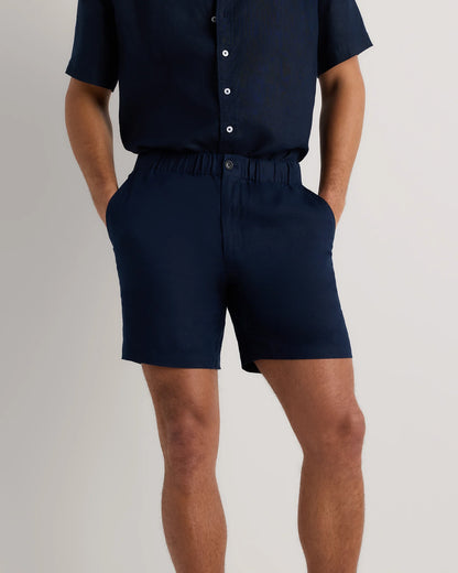 100% European Linen Shorts - 7" - S / Black