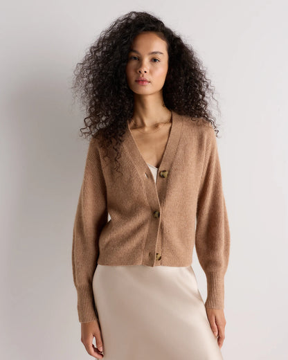Lightweight Baby Alpaca Cropped V-Neck Cardigan - XS / Smoked Charcoal