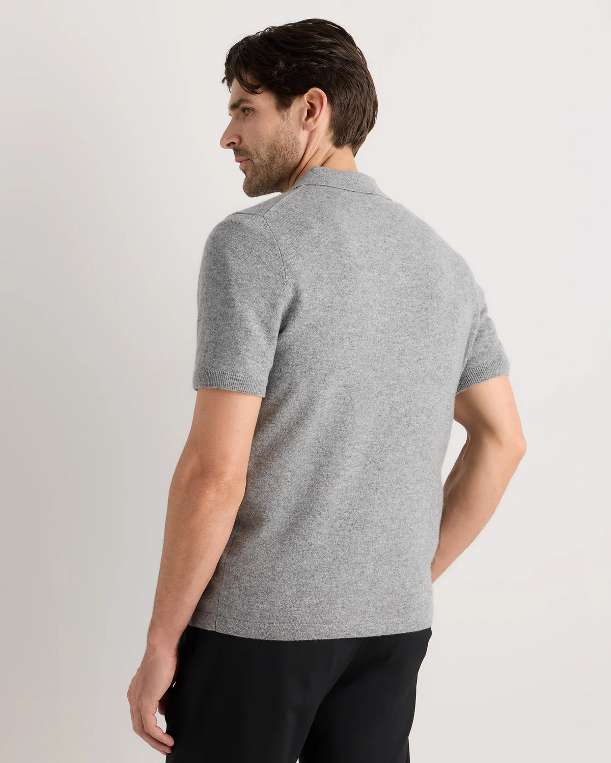 100% Mongolian Cashmere Short Sleeve Polo Sweater - S / Heather Storm Blue