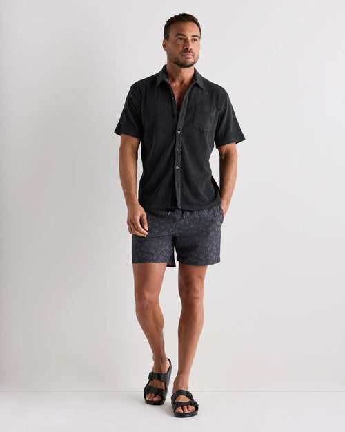 100% Organic Cotton Terry Towel Button Down Polo - S / Heather Charcoal