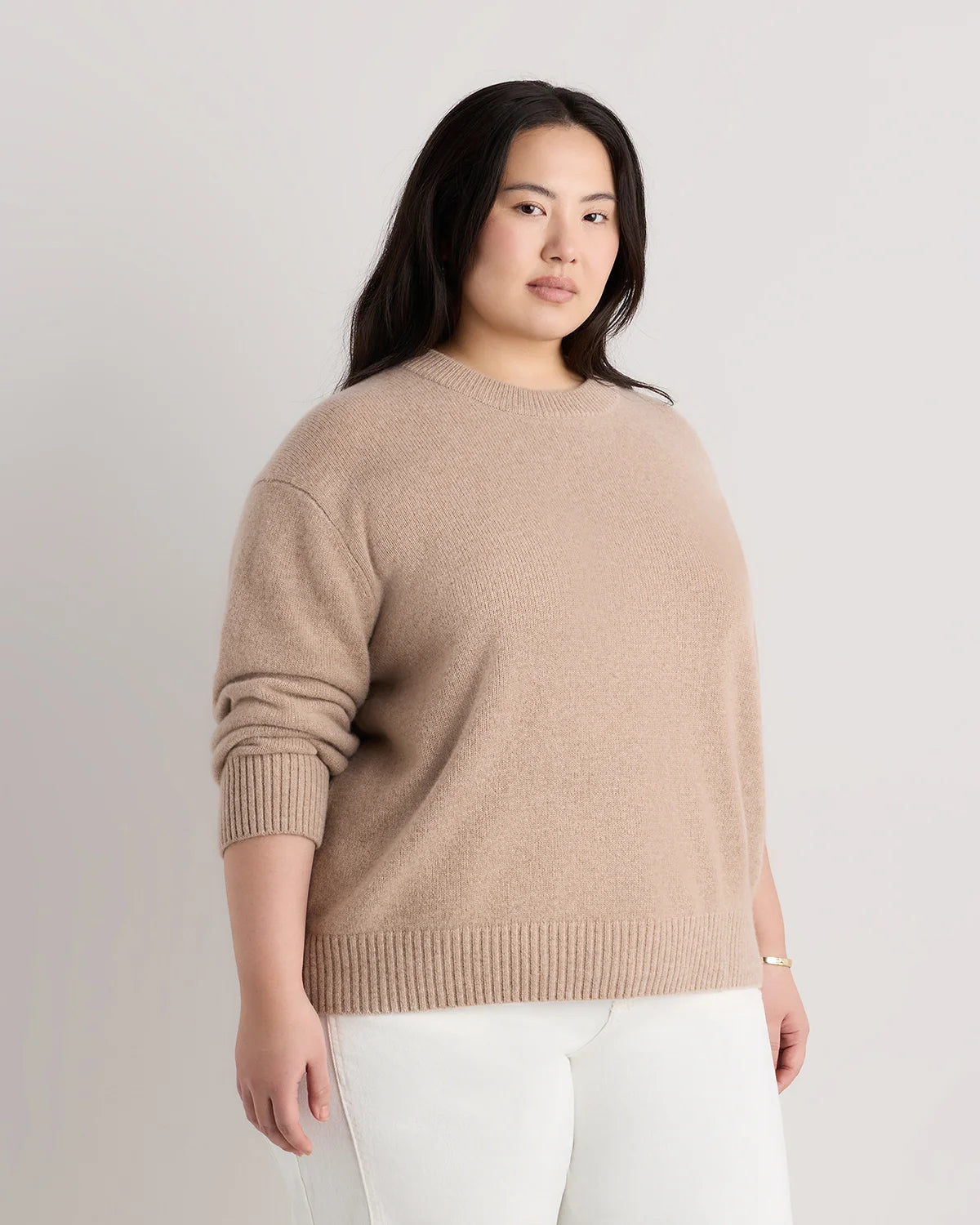 Mongolian Cashmere Oversized Crewneck Sweater - 1X / Oatmeal