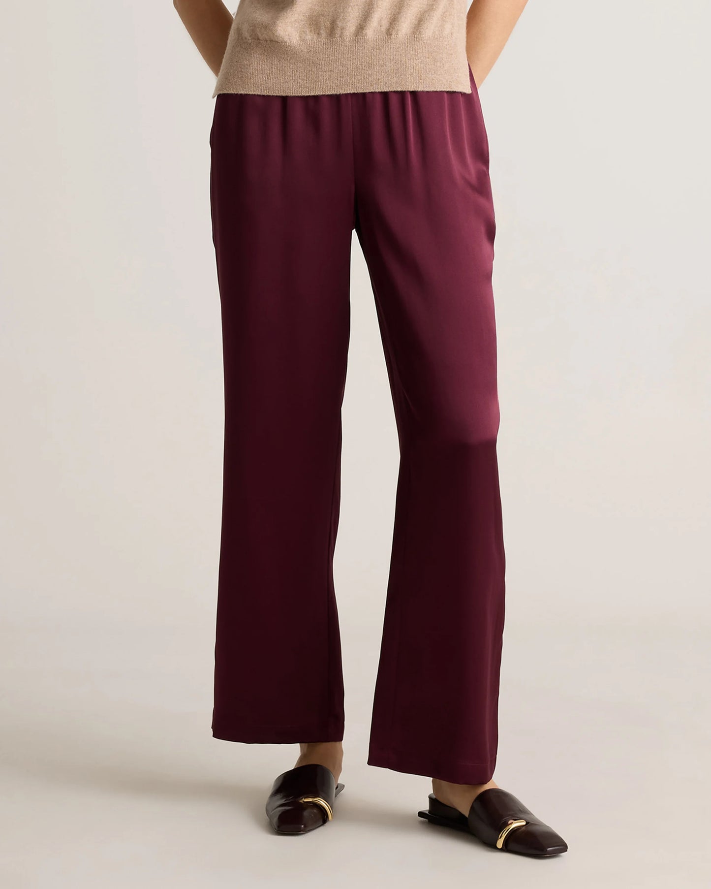 100% Washable Silk Drawstring Wide Leg Pants - XS / Black