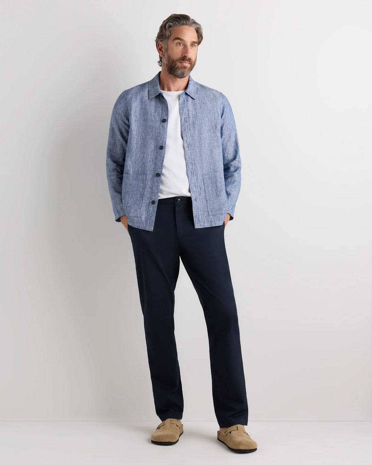 100% European Linen Chore Jacket - S / Flax