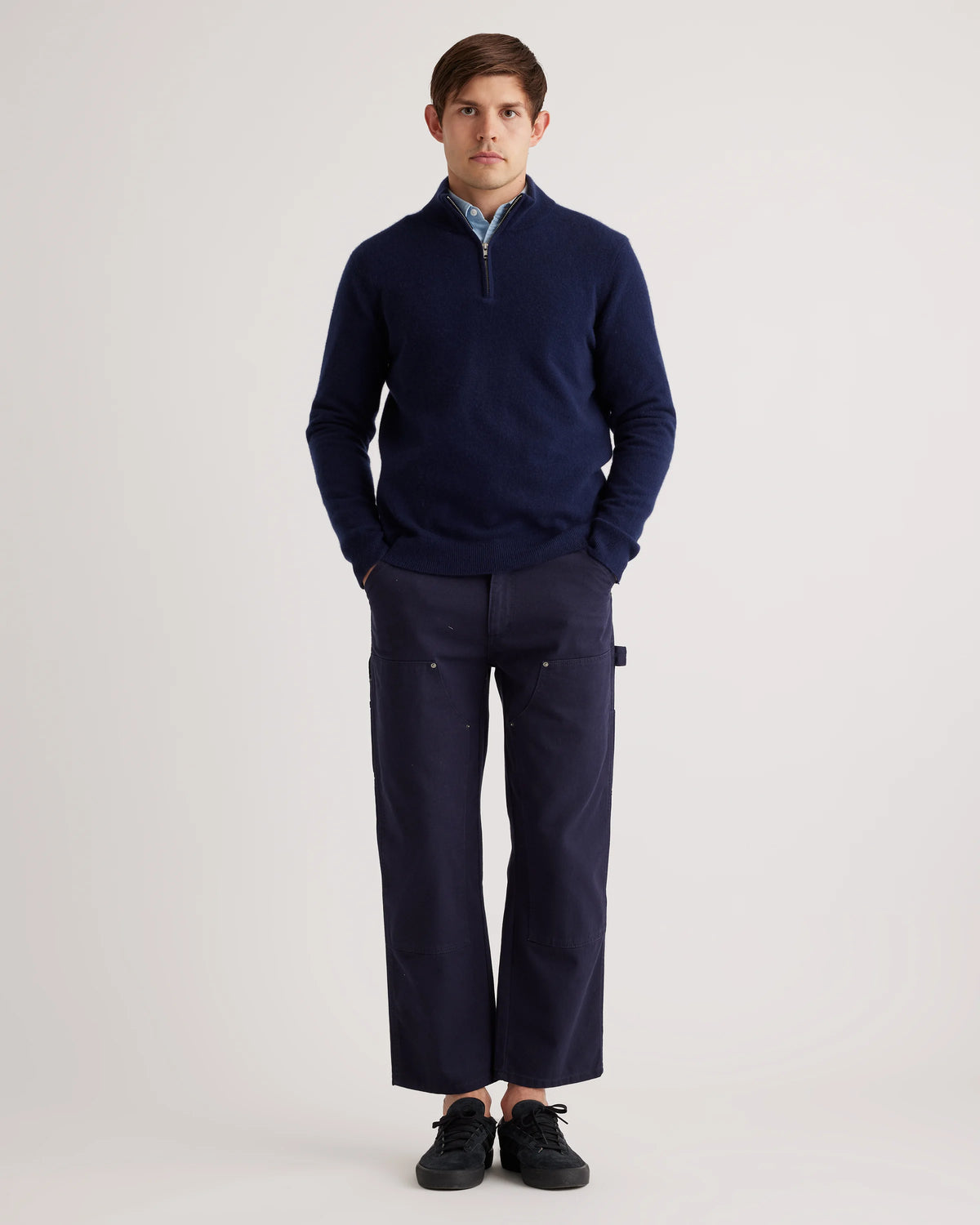 Mongolian Spring Cashmere Quarter Zip Sweater - S / Navy