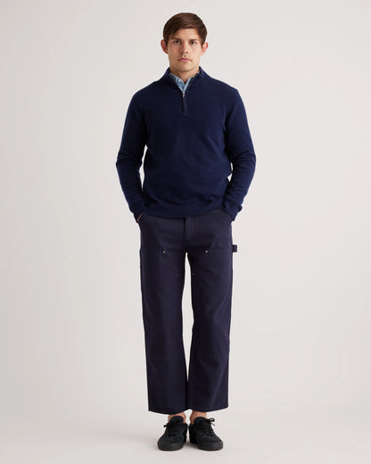 Mongolian Spring Cashmere Quarter Zip Sweater - S / Navy