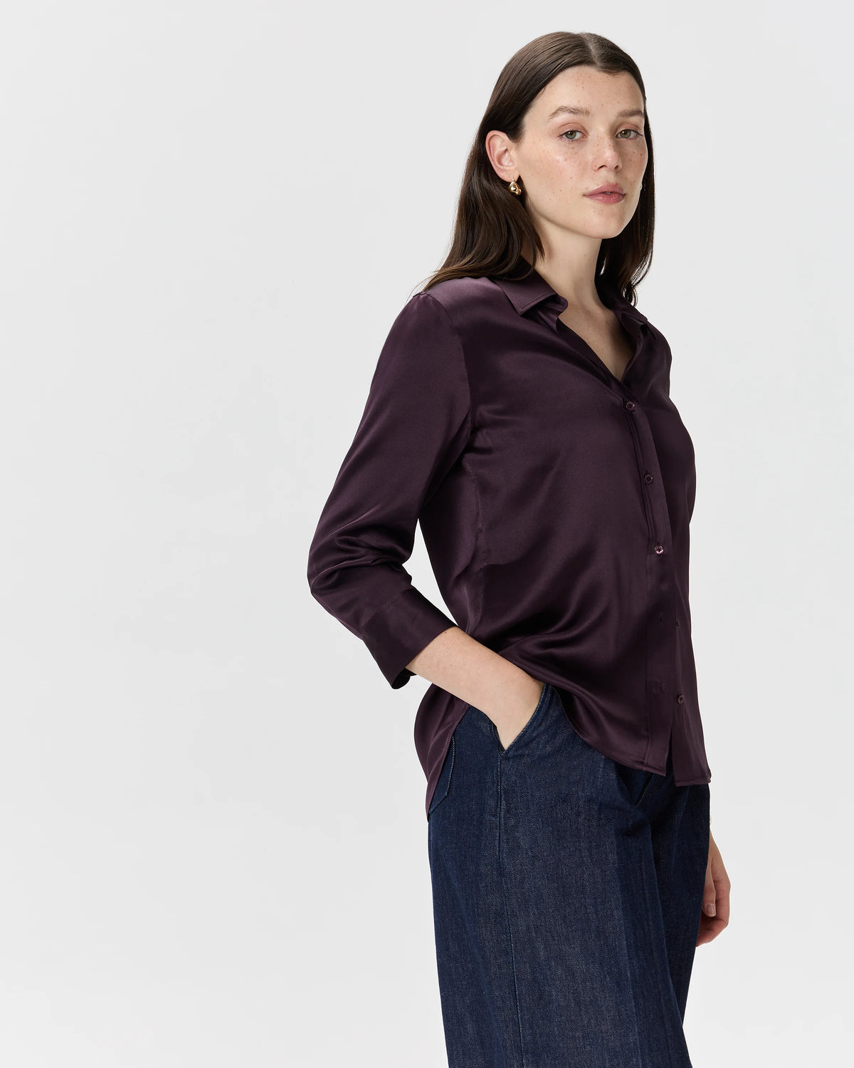 100% Washable Silk Three-Quarter Sleeve Shirt - XS / Vintage Pink