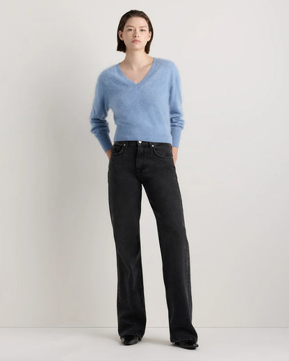 Brushed Cashmere Shrunken V-Neck Sweater - XS / Heather Grey